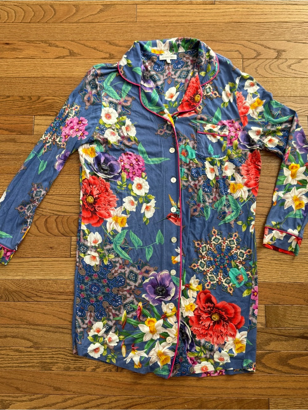 Johnny Was Floral Button Front Nightgown Pajama Dress M Blue Floral